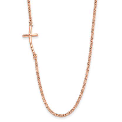 Sterling Silver RG-plated Small Off-Set Sideways Curved Cross Necklace