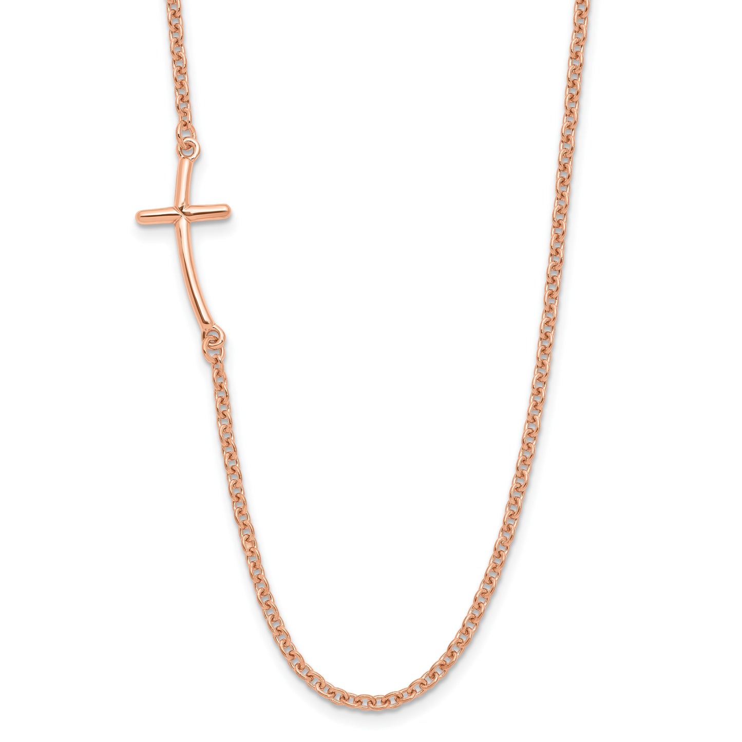 Sterling Silver RG-plated Small Off-Set Sideways Curved Cross Necklace
