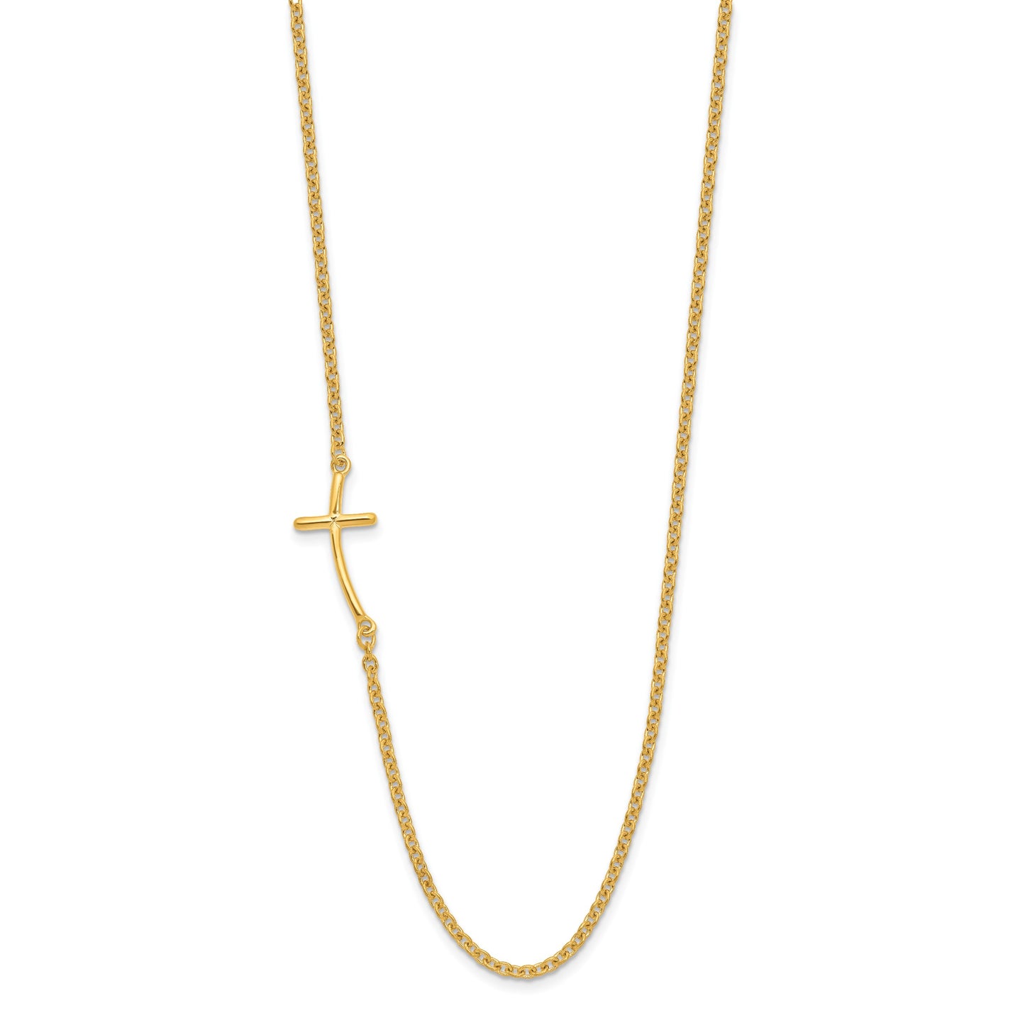 Sterling Silver YG-plated Small Off-Set Sideways Curved Cross Necklace