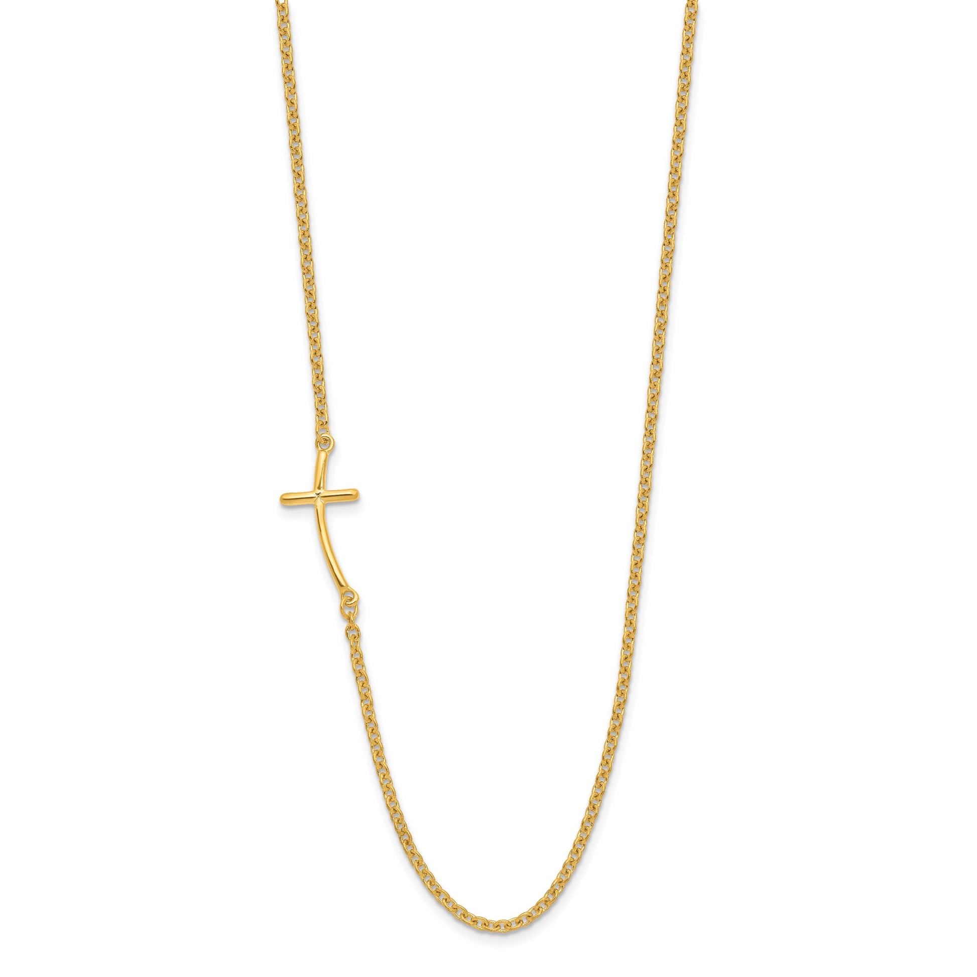 Sterling Silver YG-plated Small Off-Set Sideways Curved Cross Necklace