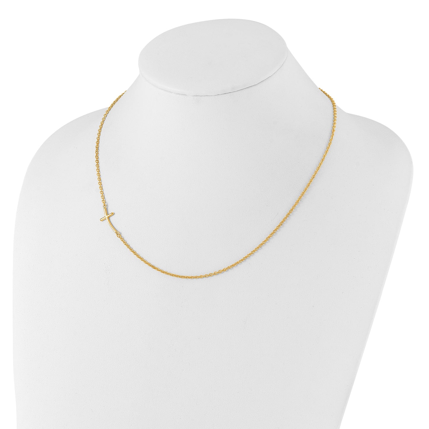 Sterling Silver YG-plated Small Off-Set Sideways Curved Cross Necklace