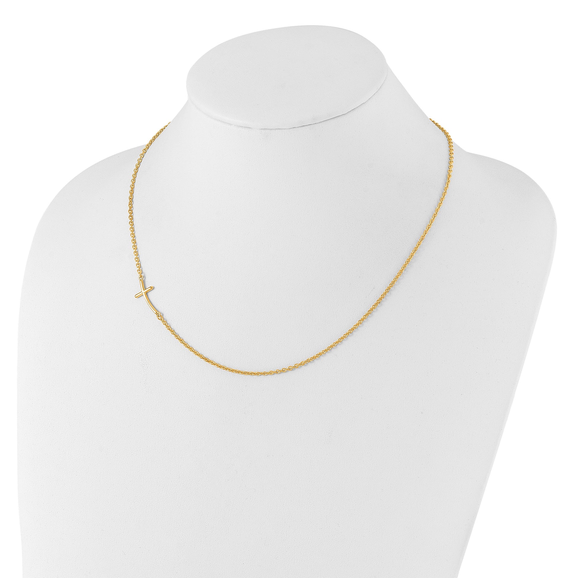 Sterling Silver YG-plated Small Off-Set Sideways Curved Cross Necklace