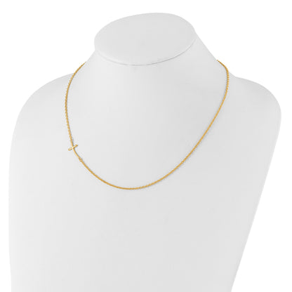 Sterling Silver YG-plated Small Off-Set Sideways Curved Cross Necklace
