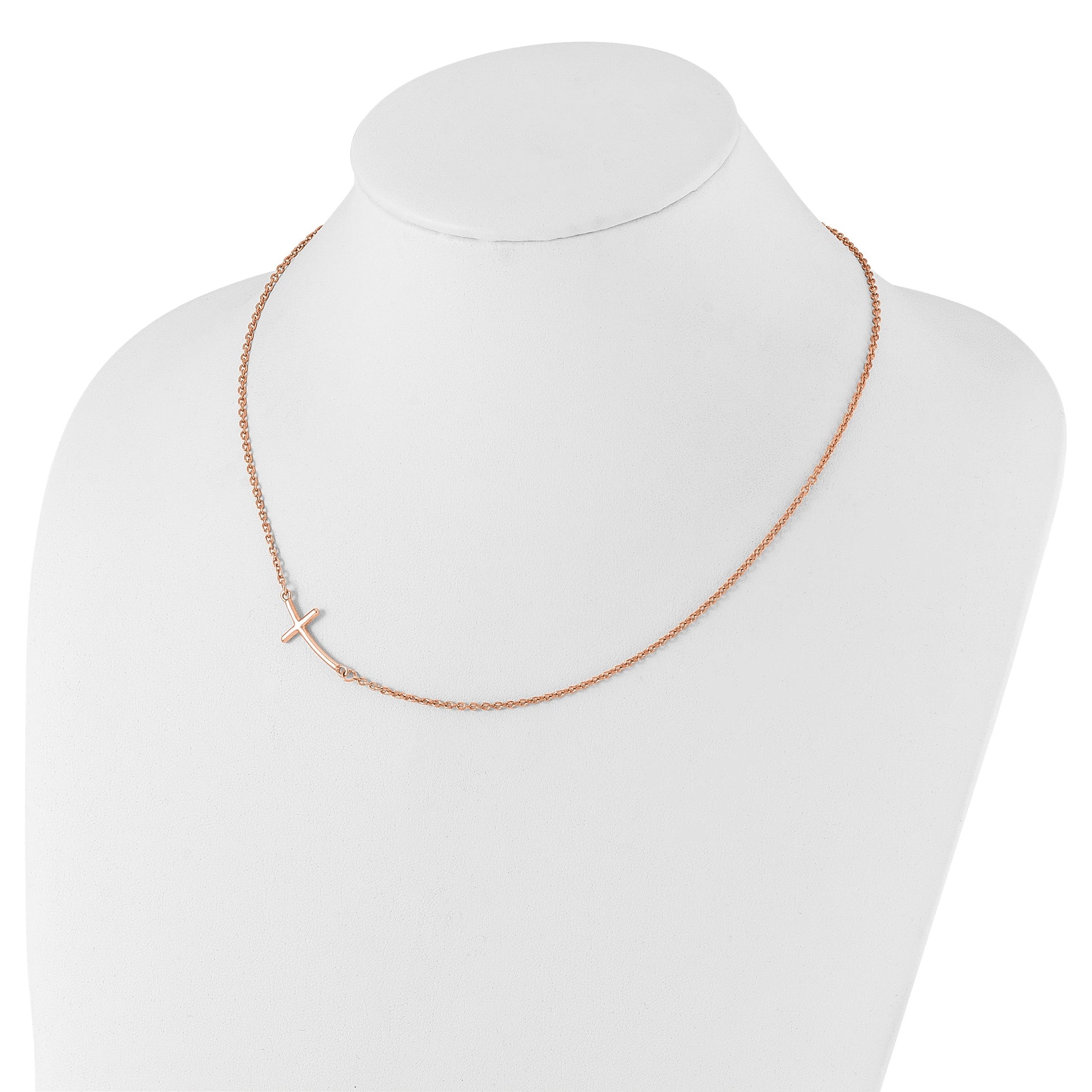 Sterling Silver RG-plated Large Off-Set Sideways Curved Cross Necklace