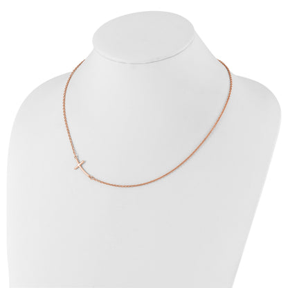 Sterling Silver RG-plated Large Off-Set Sideways Curved Cross Necklace