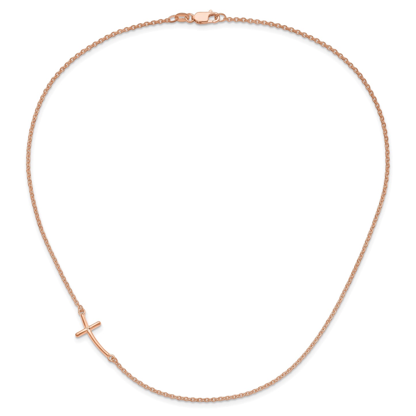 Sterling Silver RG-plated Large Off-Set Sideways Curved Cross Necklace