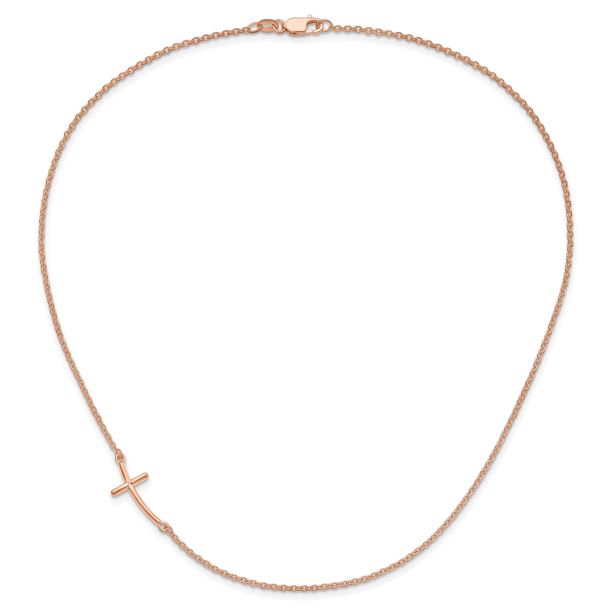 Sterling Silver RG-plated Large Off-Set Sideways Curved Cross Necklace