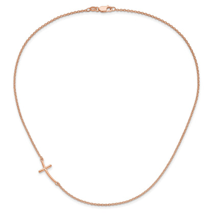 Sterling Silver RG-plated Large Off-Set Sideways Curved Cross Necklace