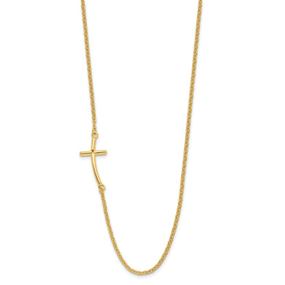 Sterling Silver YG-plated Large Off-Set Sideways Curved Cross Necklace