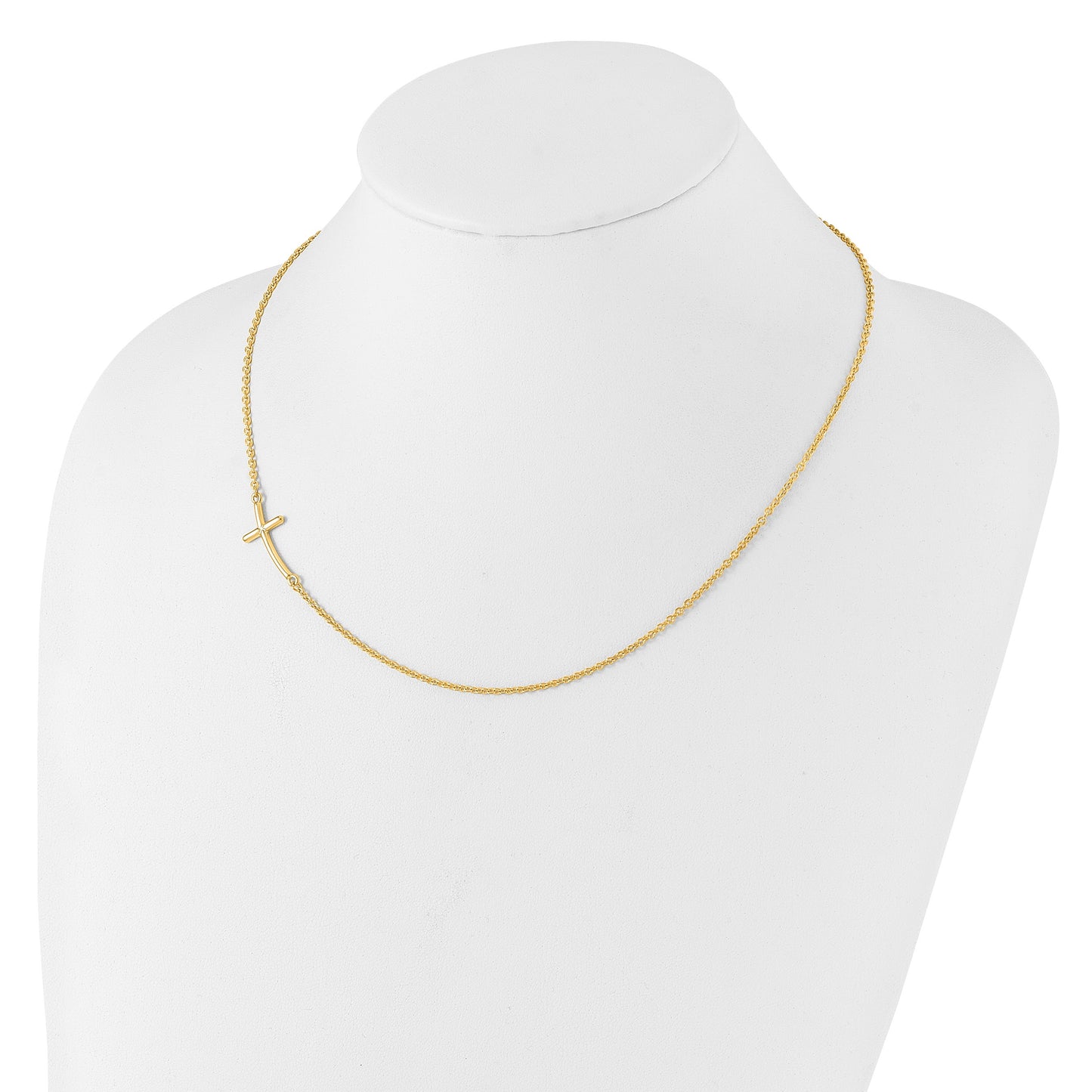 Sterling Silver YG-plated Large Off-Set Sideways Curved Cross Necklace