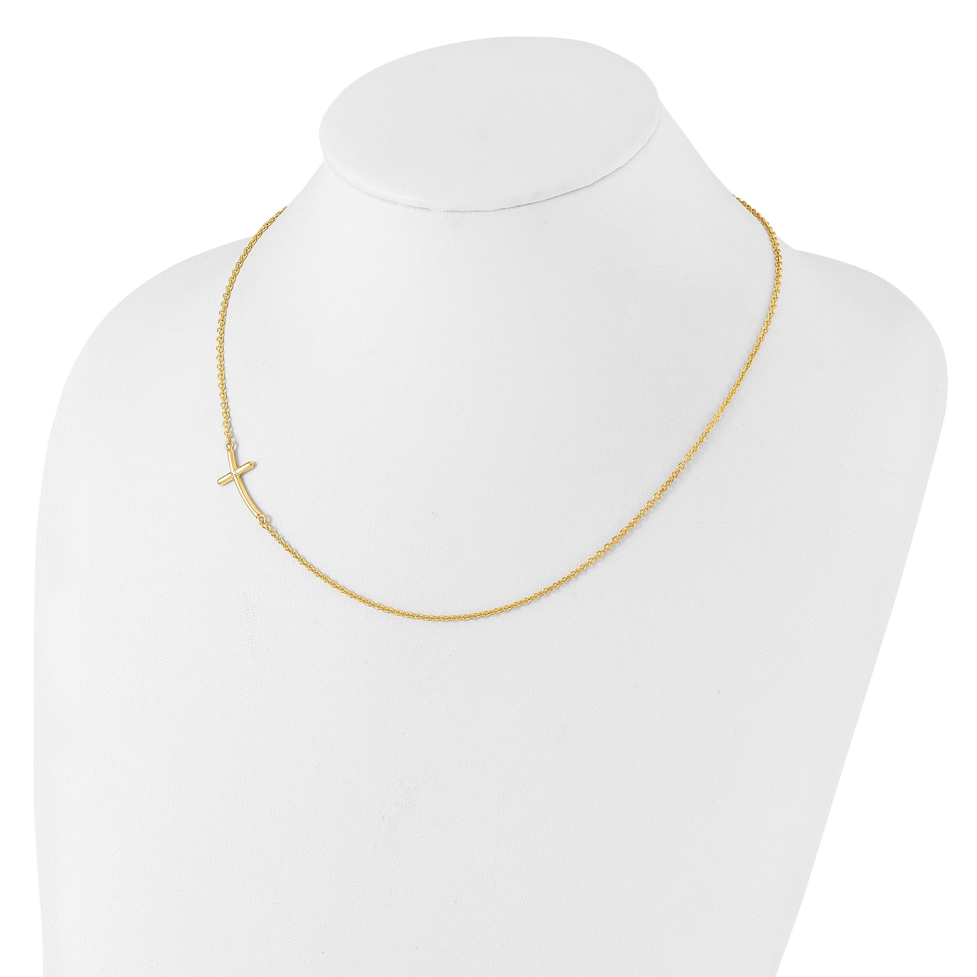 Sterling Silver YG-plated Large Off-Set Sideways Curved Cross Necklace