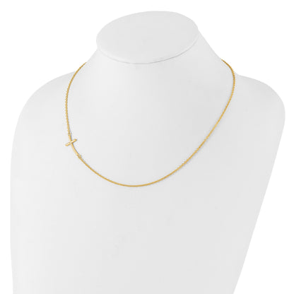 Sterling Silver YG-plated Large Off-Set Sideways Curved Cross Necklace