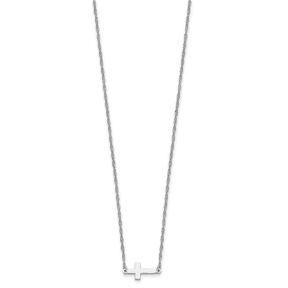 Sterling Silver Rhodium-plated Small Sideways Cross Necklace