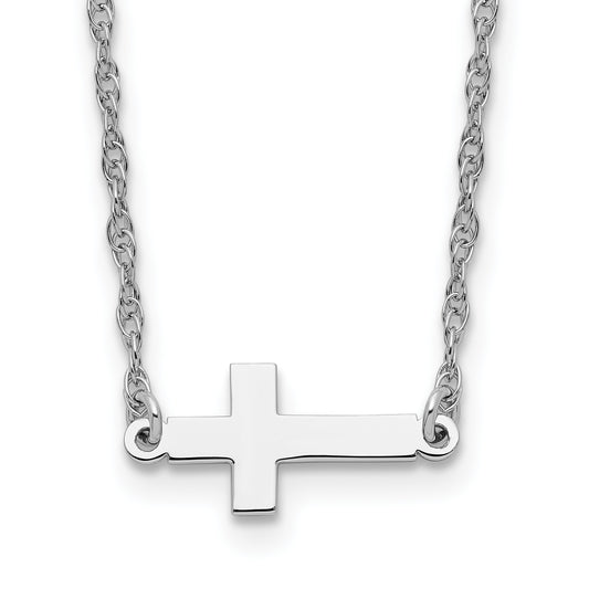 Sterling Silver Rhodium-plated Small Sideways Cross Necklace