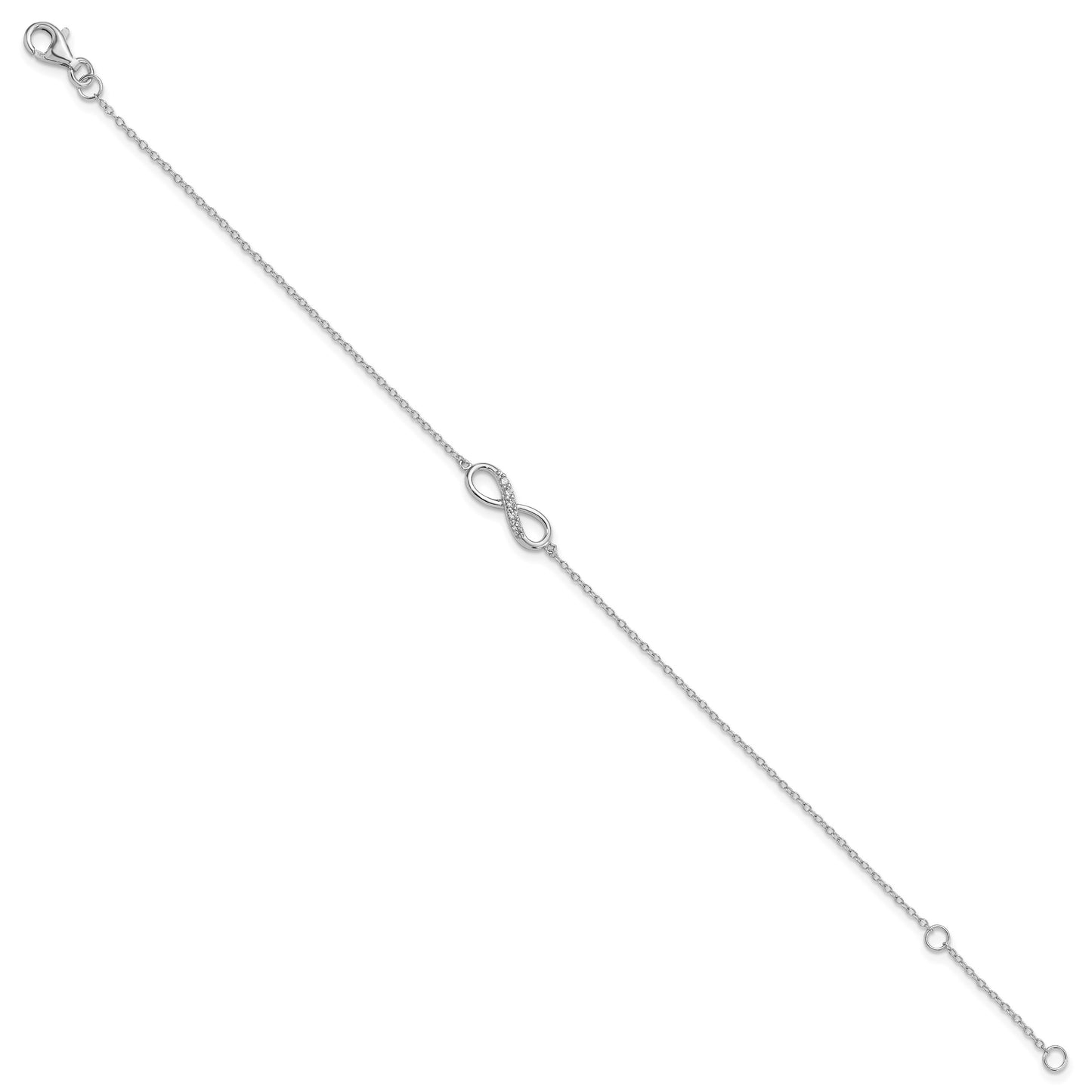 Sterling Silver Rhodium-plated with CZ Infinity w/ 1 IN EXT Bracelet