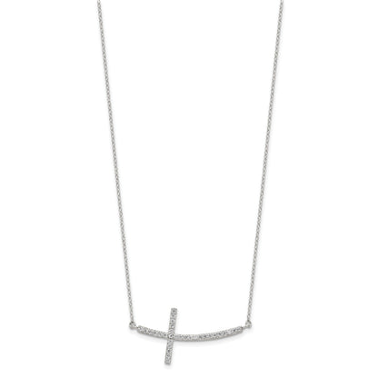 Sterling Silver Rhodium-plated CZ Sideways Cross w/2in Ext Necklace