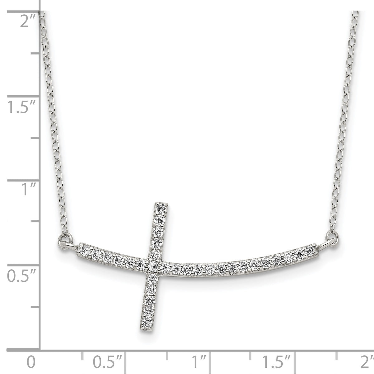 Sterling Silver Rhodium-plated CZ Sideways Cross w/2in Ext Necklace