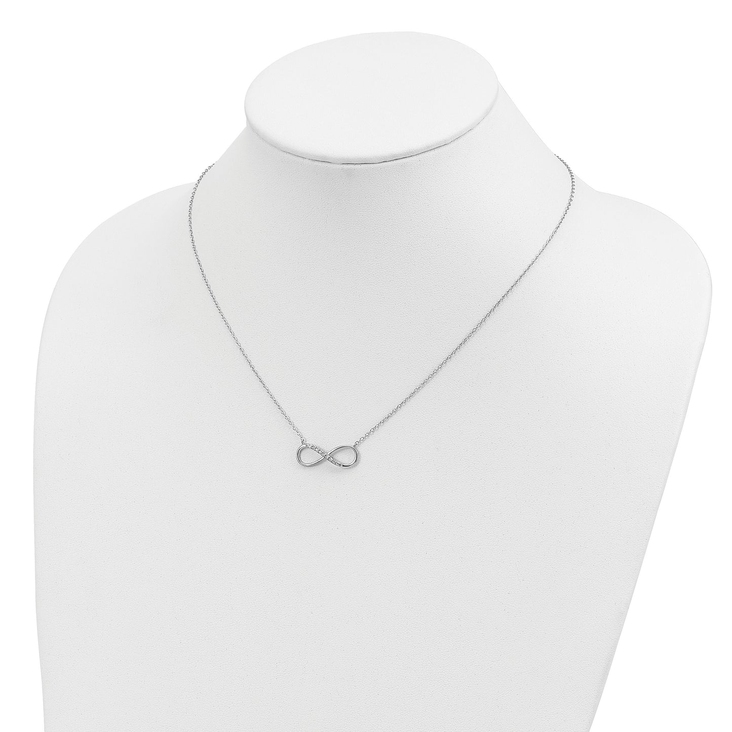 Sterling Silver Rhodium-plated with CZ Infinity w/ 2 IN EXT Necklace