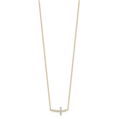 Sterling Silver Yellow Gold-plated CZ Sideways Cross w/2in Ext Necklace