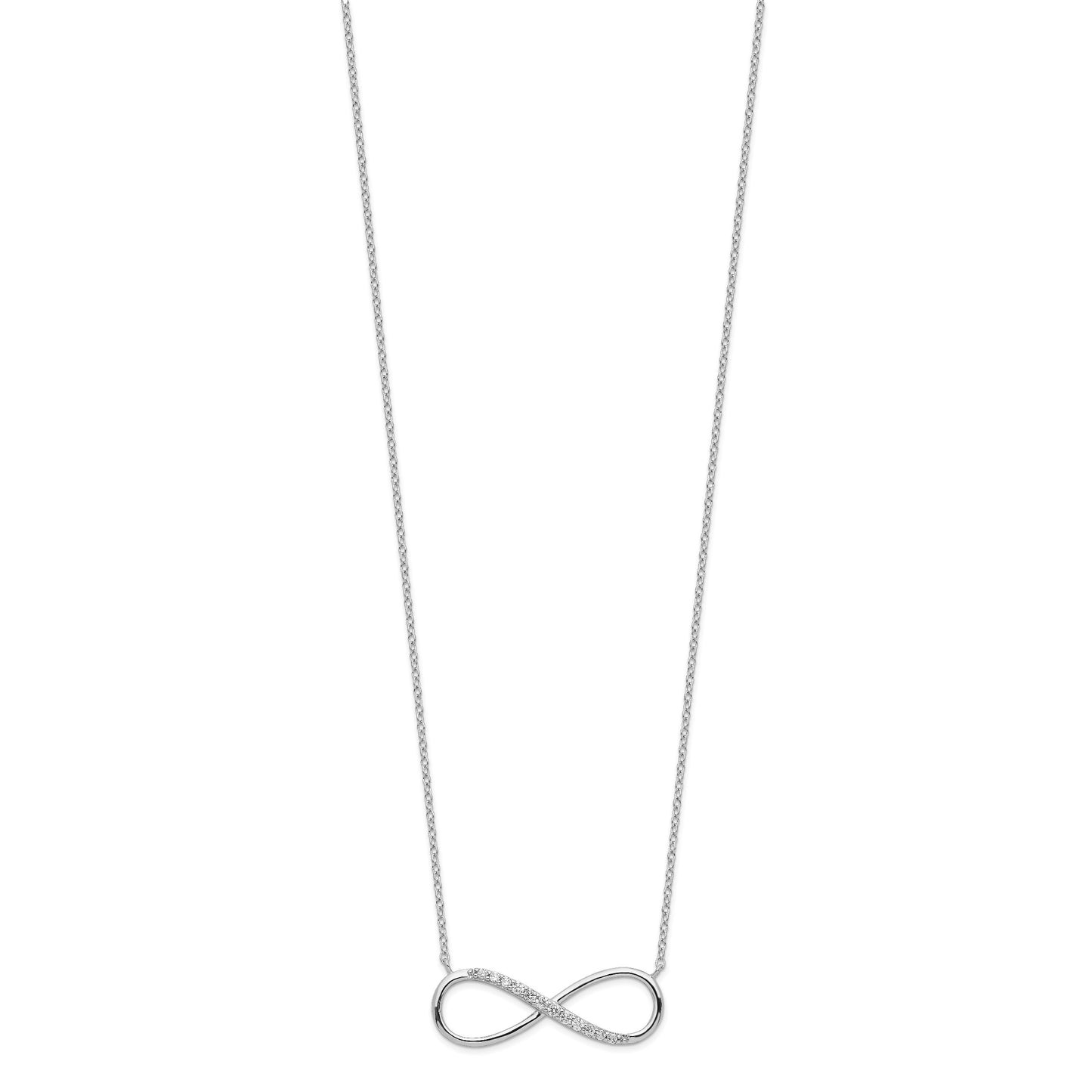 Sterling Silver Rhodium-plated with CZ Infinity w/ 2 IN EXT Necklace