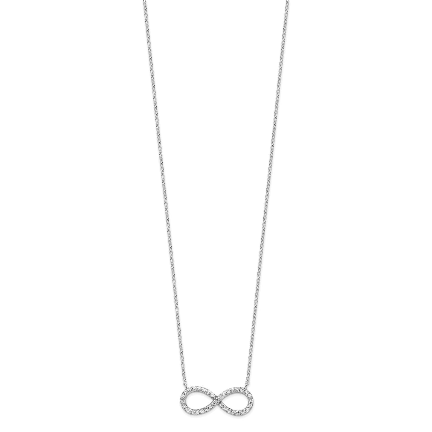 Sterling Silver Rhodium-plated with CZ Infinity w/ 2 IN EXT Necklace