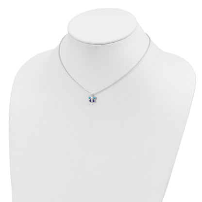Sterling Silver Polished Blue & Purple Enameled Butterfly with 1.5inch Extension Children's Necklace