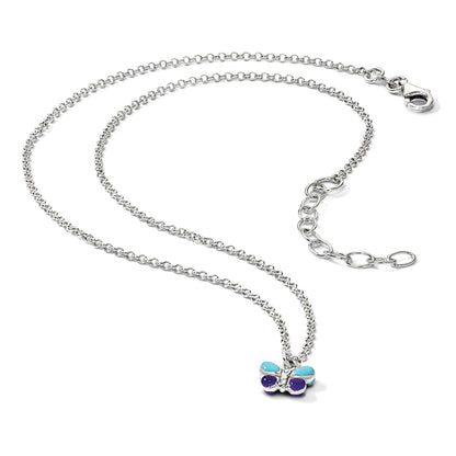 Sterling Silver Polished Blue & Purple Enameled Butterfly with 1.5inch Extension Children's Necklace