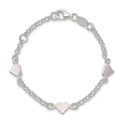 Sterling Silver Polished Hearts with .25in ext. Children's Bracelet