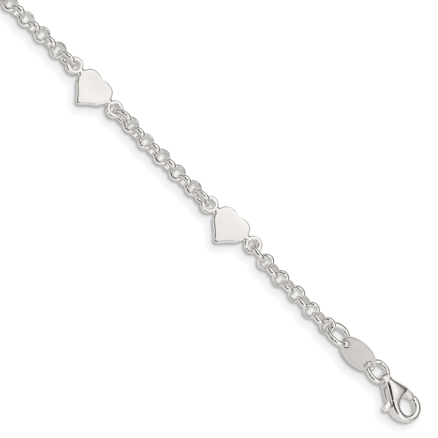 Sterling Silver Polished Hearts with .25in ext. Children's Bracelet