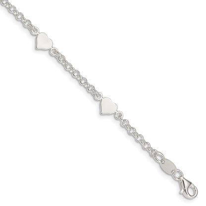 Sterling Silver Polished Hearts with .25in ext. Children's Bracelet