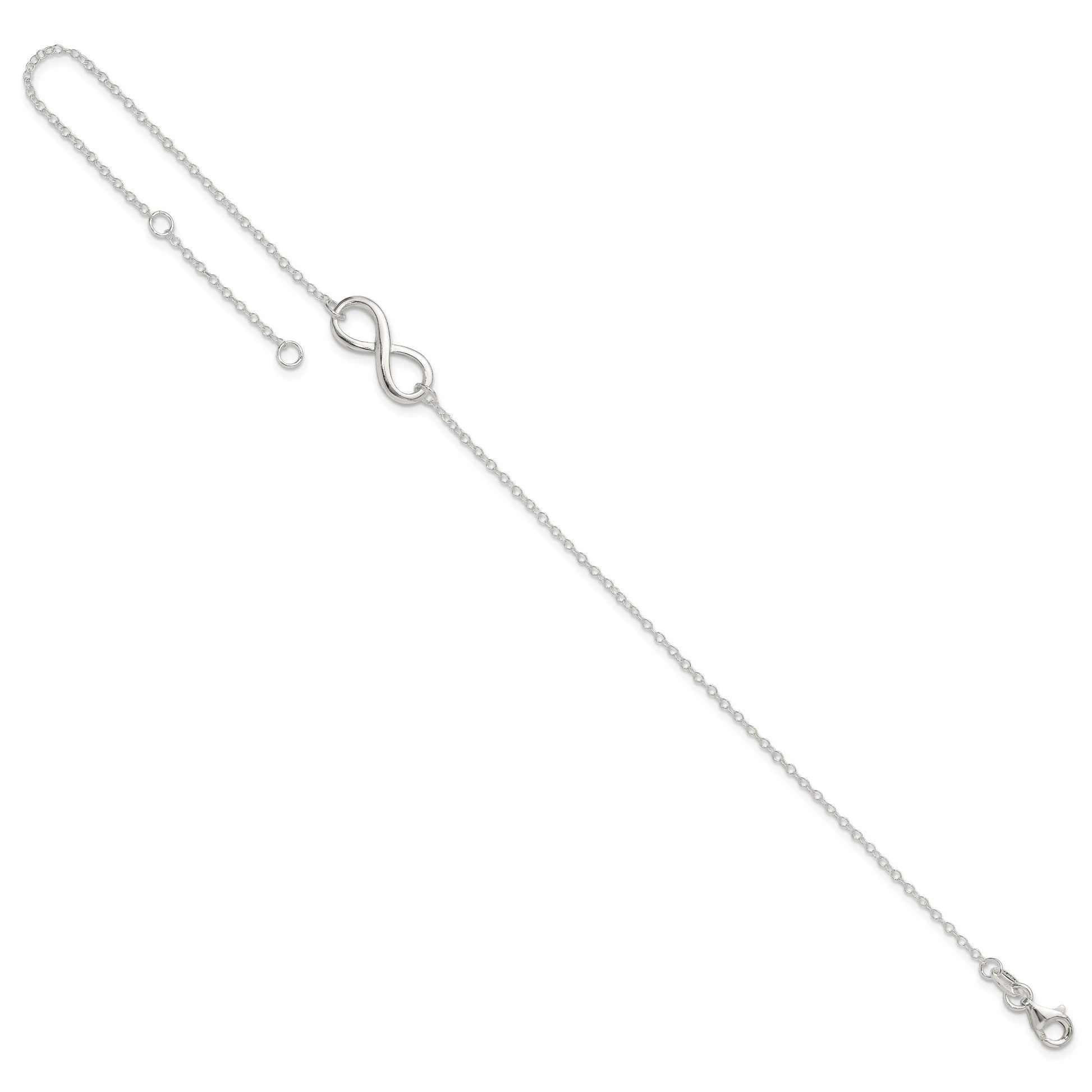 Sterling Silver Infinity 10 inch Plus 1 inch Extender - Total 11 inch Anklet