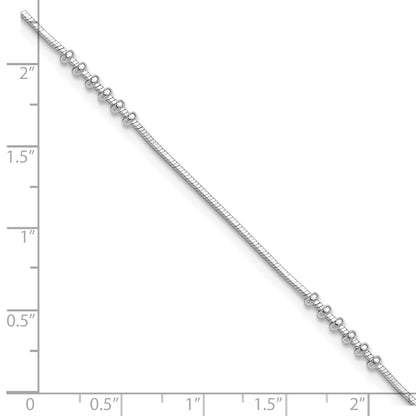 Sterling Silver Rhodium-plated Beaded 10 inch Plus 0.5 inch extender - Total 10.5 inch Anklet