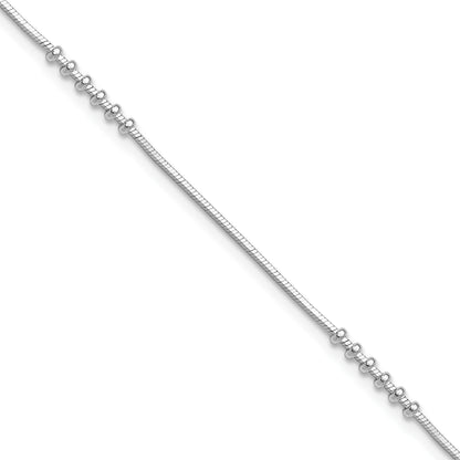 Sterling Silver Rhodium-plated Beaded 10 inch Plus 0.5 inch extender - Total 10.5 inch Anklet