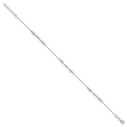 Sterling Silver Beaded 9 inch Plus 1 inch Extender - Total 10 inch Anklet