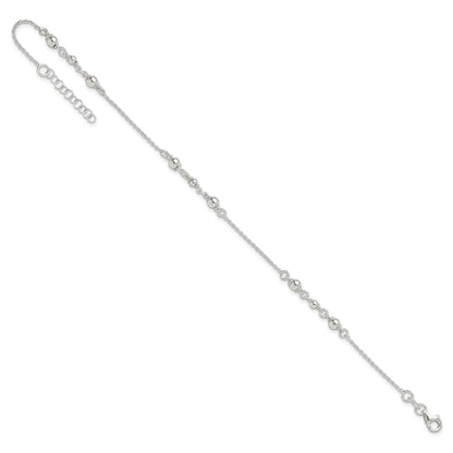 Sterling Silver Beaded 9 inch Plus 1 inch Extender - Total 10 inch Anklet