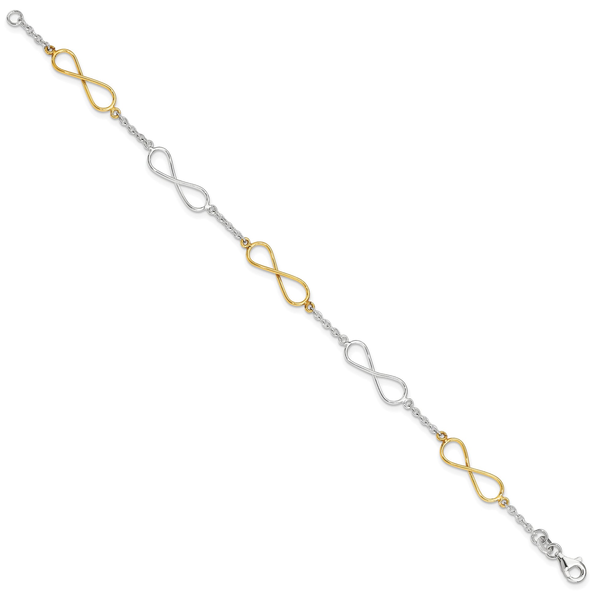 Sterling Silver Polished Flash Gold Infinity Symbol Bracelet