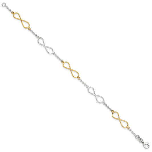 Sterling Silver Polished Flash Gold Infinity Symbol Bracelet