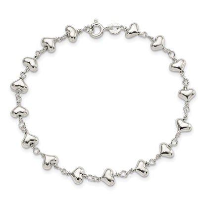 Sterling Silver Polished Heart Link Bracelet