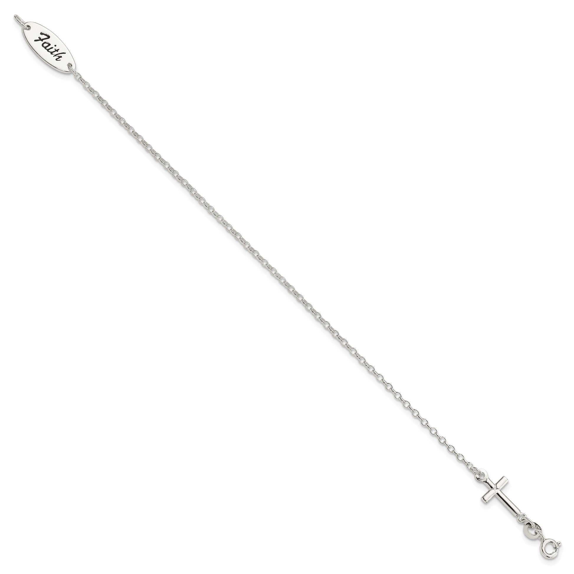 Sterling Silver Polished Enamel FAITH and Cross Bracelet
