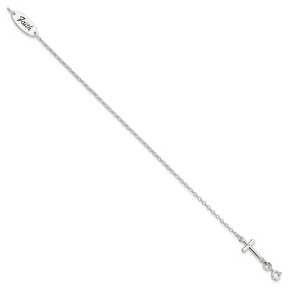 Sterling Silver Polished Enamel FAITH and Cross Bracelet