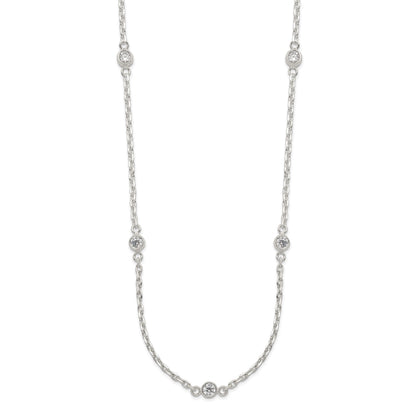 Sterling Silver Polished 5-Station CZ Necklace
