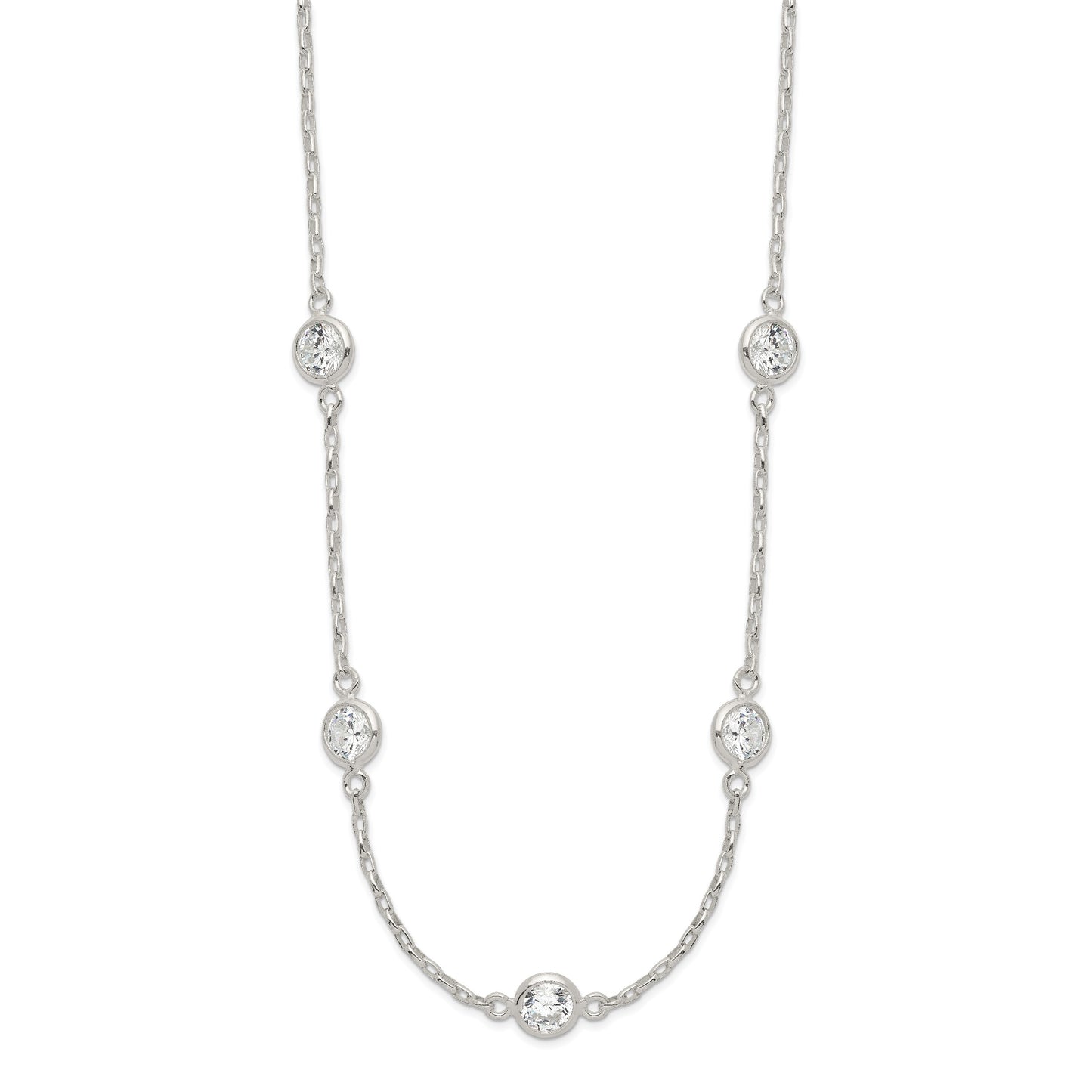 Sterling Silver Polished 5-Station CZ Necklace