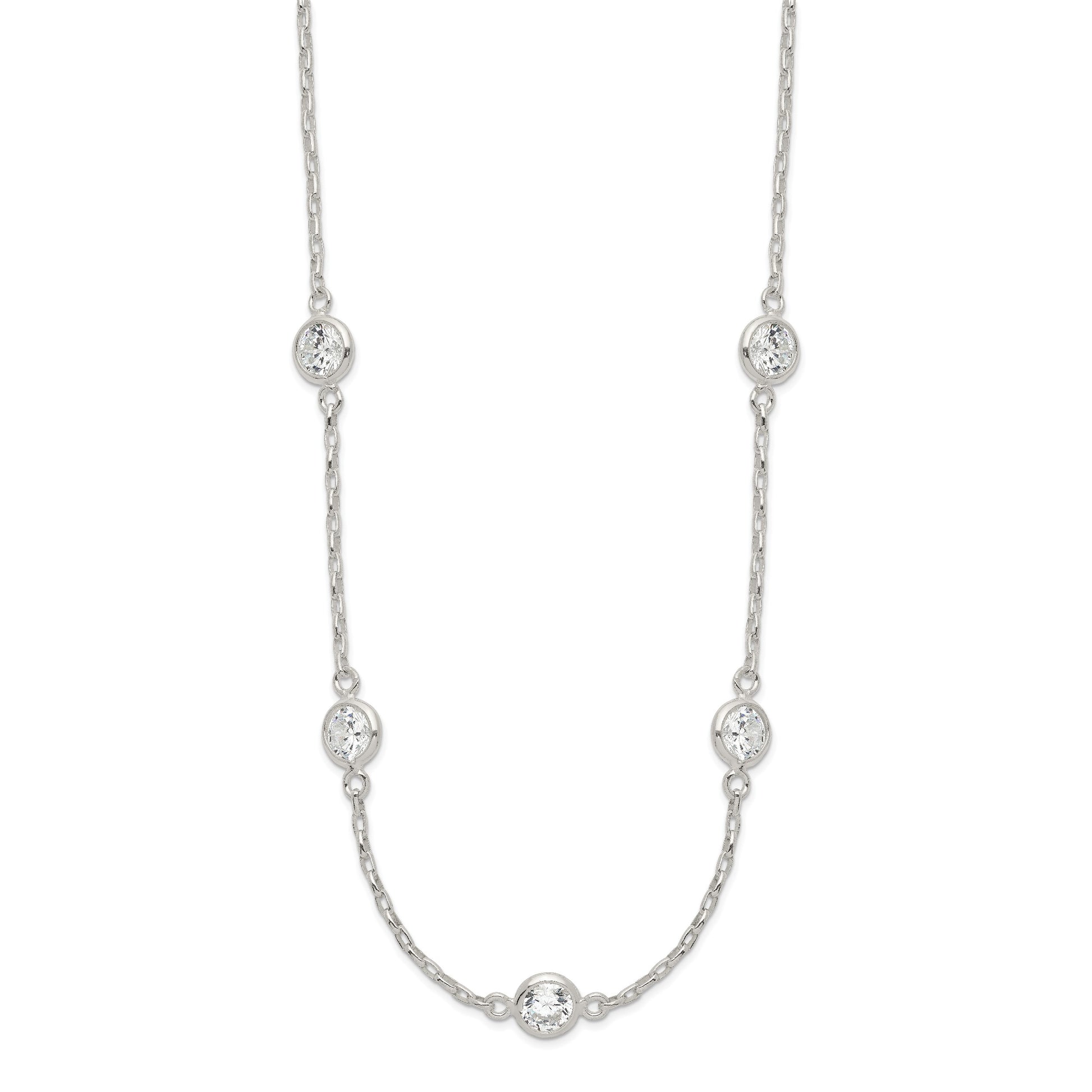 Sterling Silver Polished 5-Station CZ Necklace