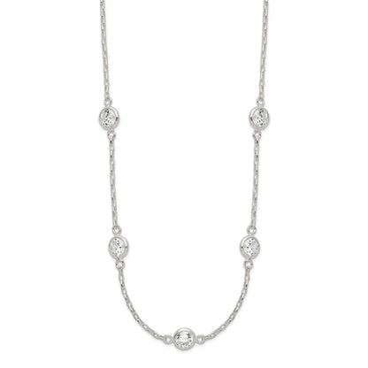 Sterling Silver Polished 5-Station CZ Necklace
