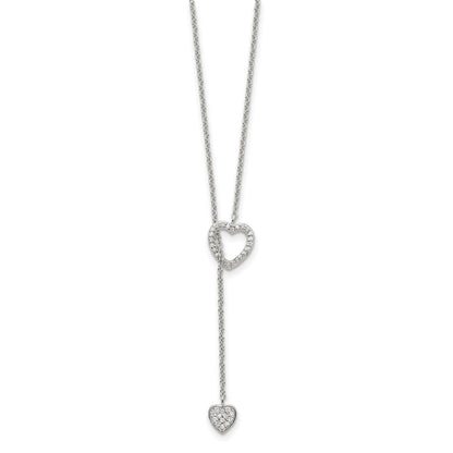 Sterling Silver Rhodium-plated Polished Adjustable Hearts with CZ Necklace