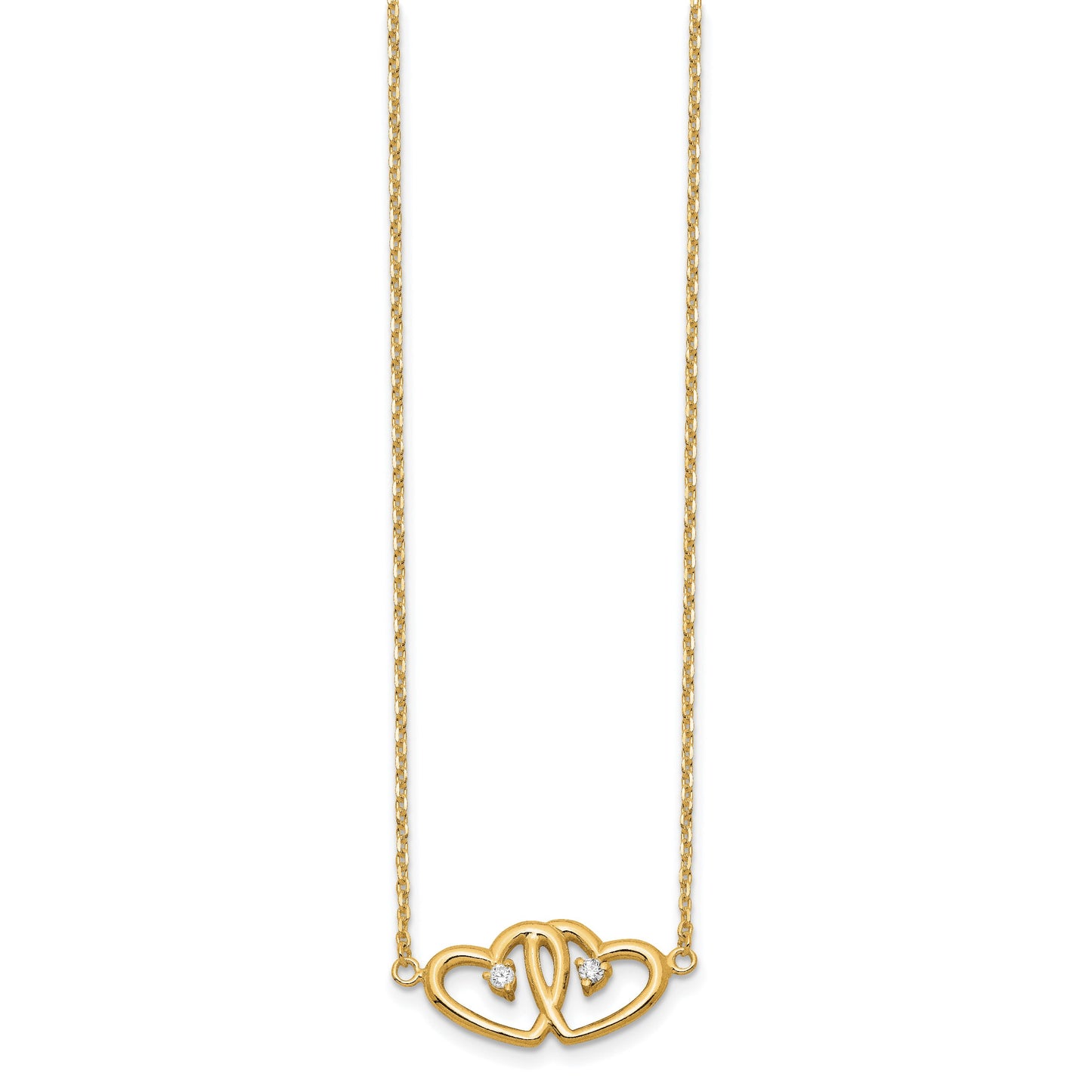 Affordable Expressions Sterling Silver Gold-tone Polished Two Hearts CZ 18 Inch Necklace