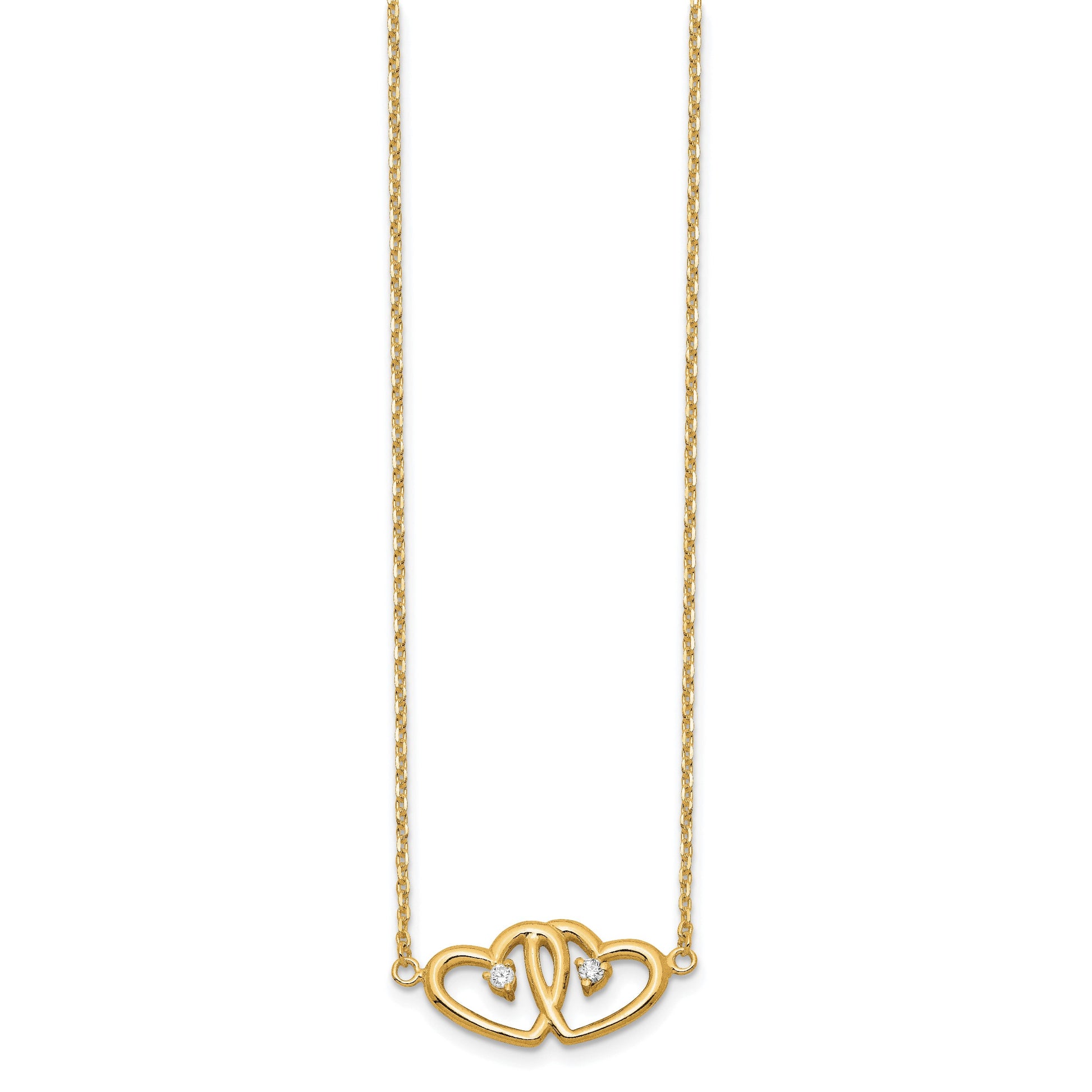 Affordable Expressions Sterling Silver Gold-tone Polished Two Hearts CZ 18 Inch Necklace