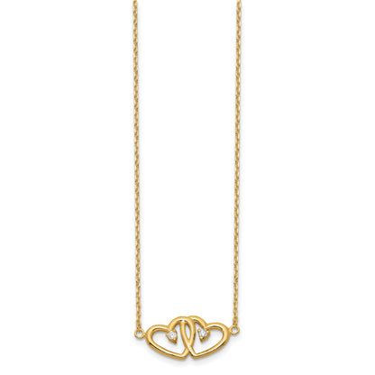 Affordable Expressions Sterling Silver Gold-tone Polished Two Hearts CZ 18 Inch Necklace