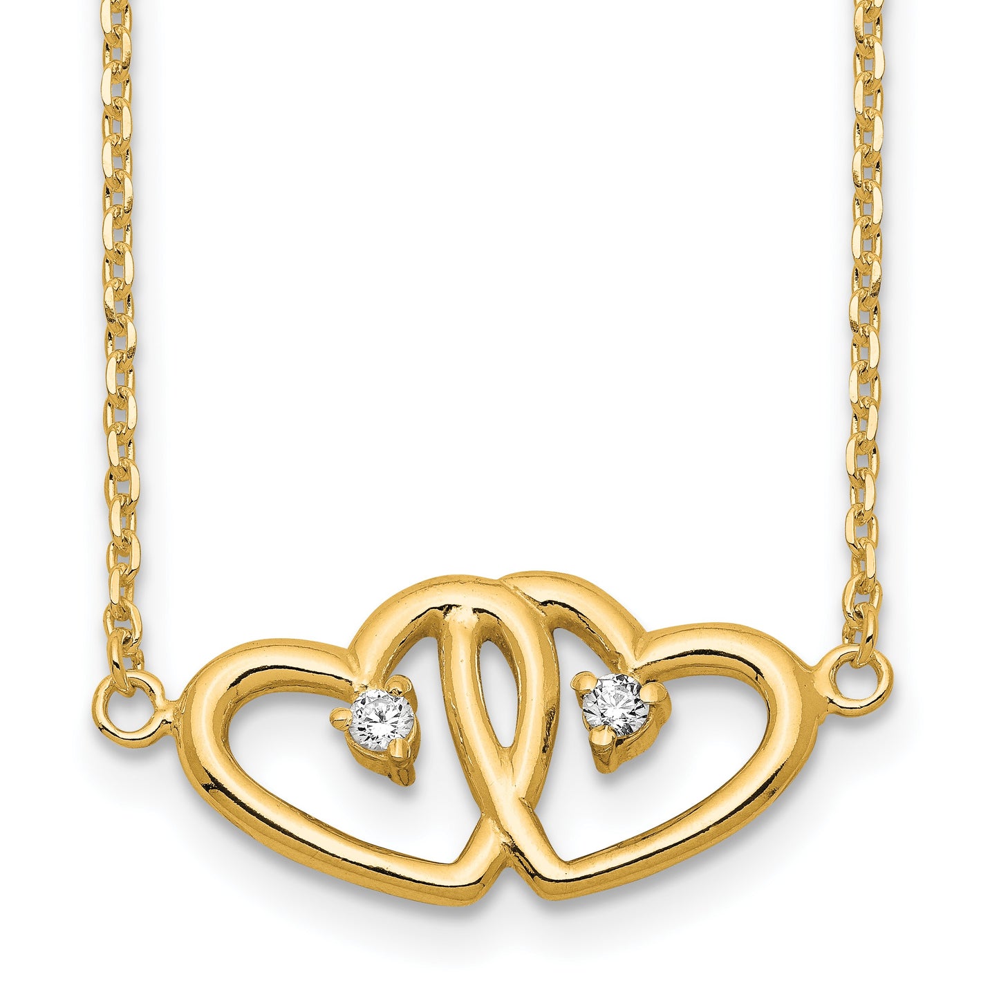 Affordable Expressions Sterling Silver Gold-tone Polished Two Hearts CZ 18 Inch Necklace