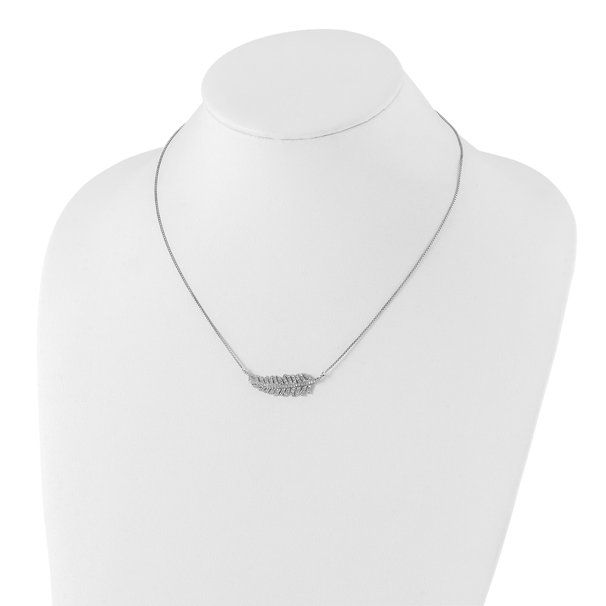Sterling Silver Rhodium-plated w/CZ Leaf Necklace